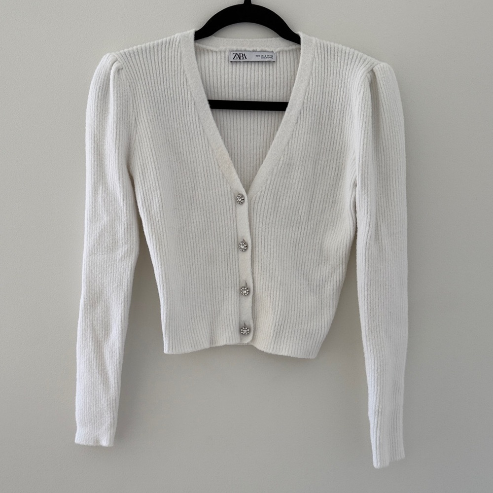 Zara Ivory Ribbed Cardigan with Button Detail